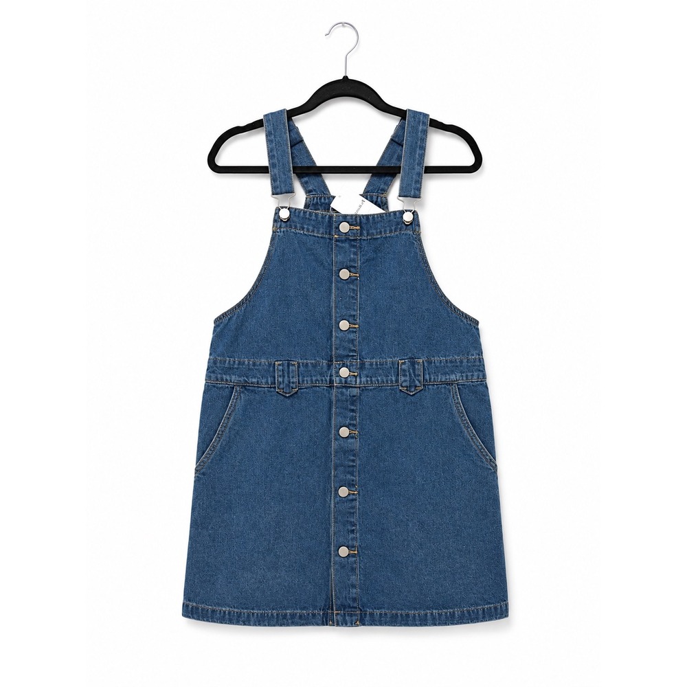 NWT Glamaker Women Denim Overall Dress Medium Wash Button Front Pinafore M